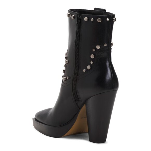 NWB$130 VINCE CAMUTO Leather Nanikshie Studded Heeled Boots Black Western Sz 8 - Picture 2 of 5